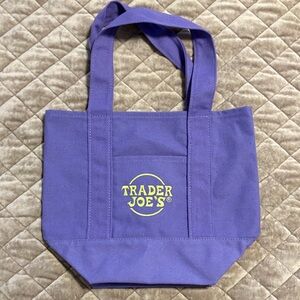 Trader Joe's Mini Purple Canvas Shopper Tote with Yellow Logo